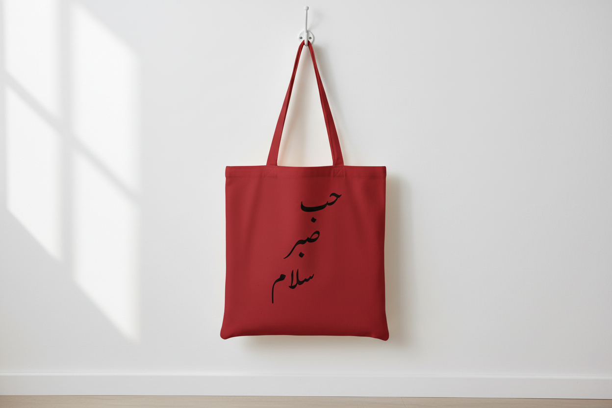 Arabic Hob Sabr Salam tote bag - wall hook lifestyle